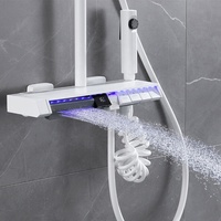 Ensemble de douche de luxe cinq fonctions en laiton blanc multifonctionnel thermostatique avec affichage LED ensemble de douche de salle de bain à effet pluie