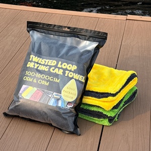Serviette de nettoyage à séchage rapide en microfibre premium 1200 g/m² avec logo personnalisé, serviette de lavage et de séchage de voiture en microfibre à boucles torsadées - Product Image 1