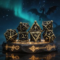 Lot de 7 dés polyédriques en métal torsadé creux noir canon de fusil et vert, personnalisables, écologiques et durables pour DND RPG, vente en gros