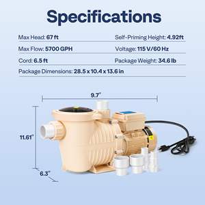 JADE 2.0PK 115V Variabele Snelheid Zwembadpomp, Zelf-aanzuigend Energiebesparend 1,5 & 2 inch Inlaat met Zeef voor Binnen/Bovengrondse Zwembaden - Product Image 2