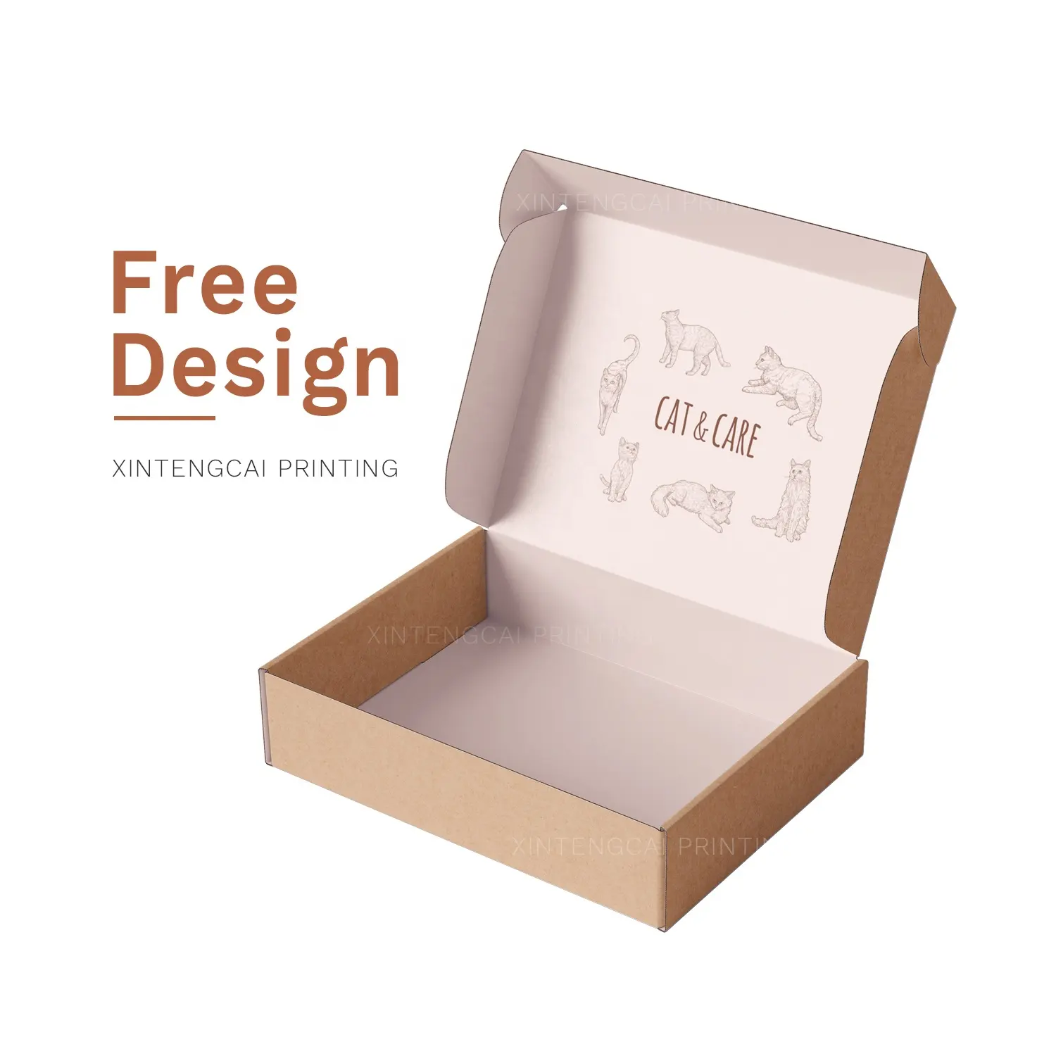 Free Design Cute Cat Custom Logo Gedruckte Pet Wellpappe Mailer Papier box, Verpackungs box für Katzenfutter/Leckereien/Spielzeug/Wurf