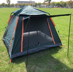 Carpa de Camping Verde para 4-6 Personas, Plegable y Portátil, con Ribete Naranja y Puerta de Malla - Product Image 1