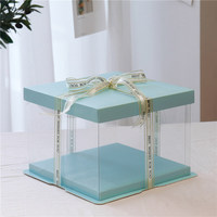 Boîte à gâteau d'anniversaire transparente bleue 4 6 8 10 12 pouces, simple ou double couche, extra-haute, carrée, en plastique PET, alimentaire