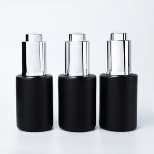 Custom 15ml 30ml 50ml 100ml Flat Shoulder Matte Black Hair Oil Serum Glass Dropper Bottle With Box For Essential Oil