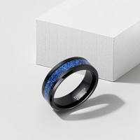 Bague élégante en carbure de tungstène noir de 8 mm avec incrustation de pierre de sable bleue, bords biseautés, polissage élevé, alliance pour couple