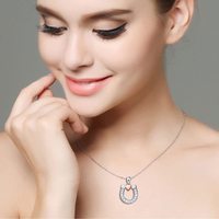 Bijoux fins 925 argent Sterling chanceux cheval coeur cubique Zircon fer à cheval pendentif collier pour les femmes