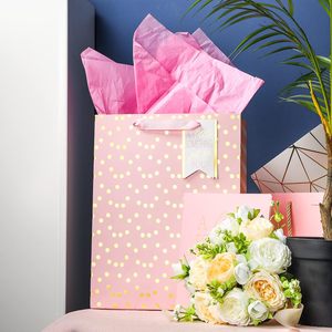 Pink Gold Foil Polka Dot Gift Bag With Card And <b>Tissue</b> Paper Birthday <b>Wedding</b> Bridal Shower Graduation - Product Image 3