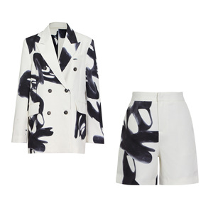 Completo da donna giacca <span class=keywords><strong>pantaloni</strong></span> stampa a inchiostro con risvolto Hip Hop abito d'avanguardia da donna set ufficiale <span class=keywords><strong>taglie</strong></span> forti da donna - Product Image 1