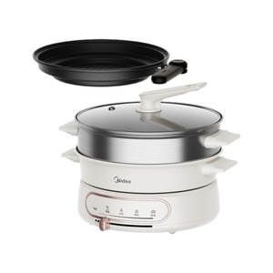 Marmite électrique Midea 4,1-6L ronde multifonctionnelle avec plaque de cuisson grill et contrôle de la chaleur, blanche - Product Image 1