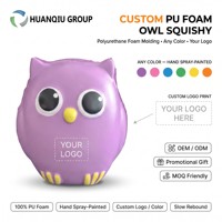 Vente en gros de moulures en mousse de polyuréthane personnalisées, hibou en PU souple à récupération lente, balle anti-stress, cadeau promotionnel, logo et couleur personnalisés