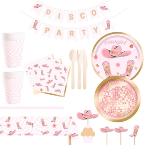 Juego de Vajilla Personalizado DAMAI con Temática de Vaquera Rosa para Fiesta de Cumpleaños, Decoración para Fiesta de Cumpleaños, Vajilla Desechable de Vaquero - Product Image 1