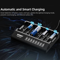 Chargeur de batterie intelligent XTAR MX8 à 8 canaux avec écran LCD, multi-compatible avec les batteries rechargeables Ni-MH 1,2 V, Li-ion 1,5 V, 3,6 V, 3,7 V
