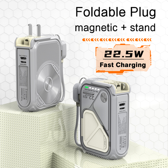 22.5W Magnetic AC Plug Power Bank 20000mah Portable Quick Charging Station Light Display Portable Fast Charging Power Holder