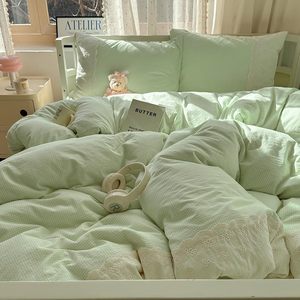 Ropa de <span class=keywords><strong>Cama</strong></span> de Algodón Lavado <span class=keywords><strong>Verde</strong></span> Menta, Diseño Industrial Costero, Sensación de Lujo, Resistente a la Estática, Portátil para Viajes - Product Image 3
