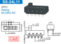 Interrupteur à glissière miniature Jialong SS-24L11 10 broches, pièces d'arcade, 250V 8A DPST 2 bornes, bouton poussoir, torche PA66/cuivre