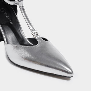 Chic Stiletto con cinturino a T in argento pump <span class=keywords><strong>scarpe</strong></span> da festa a punta con tacchi sottili per la moda estiva e autunnale - Product Image 5