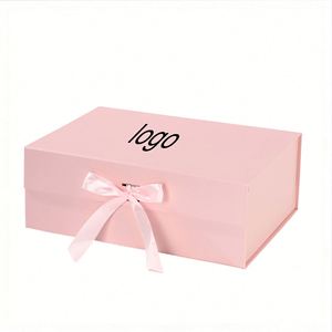 Custom <b>Pink</b> Magnetic Closure <b>Gift</b> <b>Box</b> With <b>Pink</b> Ribbon Bow Ideal for <b>Gift</b>, Apparel & Cosmetic Packaging - Product Image 1