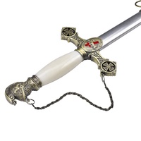 Épée Cérémonielle Médiévale 97cm Saint-Jean Croisier Chevalier Templier en Acier Inoxydable avec Fourreau Laiton Vieilli Plaqué Demi-Jupe de Chevalier Jouet