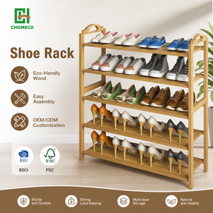 CHOMECO Étagère à chaussures et organisateur de rangement pliable en bambou moderne à 5 niveaux avec design peu encombrant pour la maison et le salon - Product Image 1