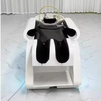 Fonction de massage complète Circulation de l'eau Style thaïlandais Chaise de lavage des cheveux en fibre de verre Tête Spa Shampooing Lit avec lumière LED