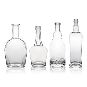 Bouteille en verre transparente de haute qualité personnalisable Vodka Whisky Tequila Rhum Gin Brandy avec couvercle