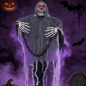 Decoración de Halloween: Esqueleto Fantasma Colgante con Ojos Rojos LED, Gasa Desgarrada y Cadena, Accesorio para Casa Embrujada - Product Image 1
