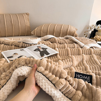 Couverture polaire en corail rayé, fausse fourrure de lapin, chaude, douce et épaisse, en flanelle, pour lit double, couette pour canapé d'hiver