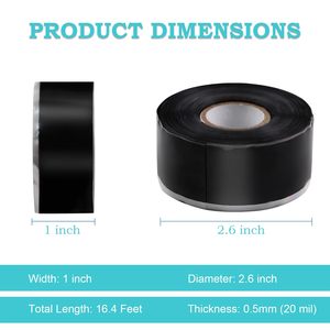 Ruban adhésif auto-fusionnant en silicone PackYard 1 po x 16,4 pi noir, étanche, pour scellement industriel, en mousse de caoutchouc - Product Image 2