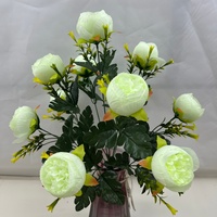 Buket Bunga Peony Buatan dari Sutra dengan Daun Hijau untuk Dekorasi Vas Rumah