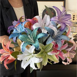 Peinture à l'huile 3D aux couleurs d'automne, fleur de lys simulée, fleur artificielle pour la décoration de mariage et d'hôtel - Product Image 3