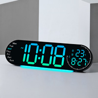 Multifunktionale Nordische Design Ovale Wanduhr Großbildschirm LED Digitalanzeige RGB Farbwechsel Thermometer Wecker ABS