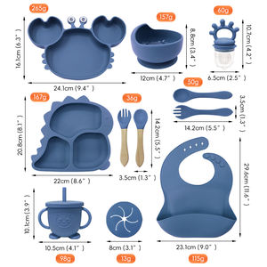 11Pc Bebe <b>Silicone</b> Toddler Weaning <b>Feeding</b> <b>Set</b> Suction Bottom BPA Free Eco-Friendly Dishwasher Safe Infant Dining Tableware Kit - Product Image 4