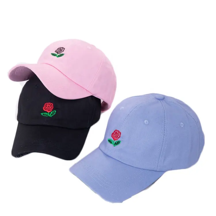 Berretto da baseball unisex all'ingrosso personalizzato MIO factory ricamo berretto da baseball in cotone regolabile con fiore di rosa