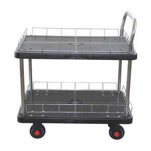 Chariot de manutention logistique à 2 niveaux et 4 roues, panneau en plastique noir 65*110cm, ultra silencieux, glisse fluide, grande capacité de charge pour outils - Product Image 2