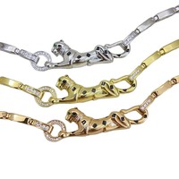 Collier en cuivre avec fermoir panthère CZ, chaîne Yuanbao pour hommes et femmes, plaqué or rose blanc, bijoux animaux, accessoires de mode, cadeau