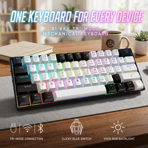 Clavier mécanique sans fil 61 touches, trois modes, 2.4G, rétroéclairage RGB, interrupteurs bleus, compact 60%, gaming, OEM - Product Image 1