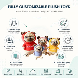 Peluche de chien Pug de qualité supérieure, douce et confortable, avec vêtements à capuche, pour les enfants, cadeau d'anniversaire et anti-stress - Product Image 2