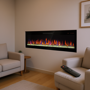 Cheminée électrique ultra-mince de 60 pouces encastrée au mur avec télécommande et chauffage à flamme multicolore - Product Image 2
