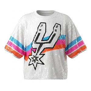 New San Antonio <strong>Black</strong> <strong>Sequin</strong> Chiffon Blouse for Ladies Summer Streetwear Eco-Friendly Breathable Loose Fit Basketball Fan Cheer - Product Image 4