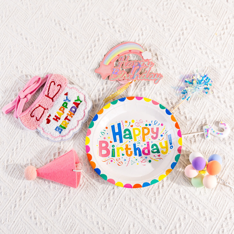 Ensemble d'anniversaire 7 pièces [rose] avec bougies, numéro par défaut 1.