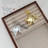 Porte-clés Étoile Facettée 3D Plaqué Or et Argent, Breloque de Sac Métallique Porte-Bonheur avec Lettre, Anneau Clé Étoile Personnalisé avec Logo pour Femme, Cadeau