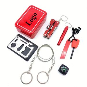 Custom Logo Printed Red Outdoor Survival <b>Box</b> with <b>Metal</b> Storage Emergency Supplies & <b>Tools</b> (9.5x6.5x3cm) - Product Image 1