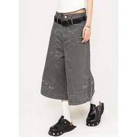 Shorts Bermuda en Jean Gris Y2K 2026 pour Homme, Coupe Ample, Double Genou Renforcé, Effet Vieilli, Style Décontracté