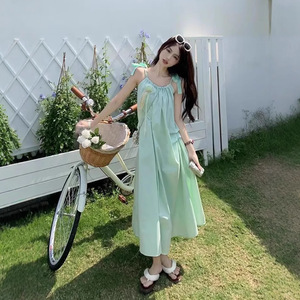 French Style Beach Maxi Dress Halter Loose Waist Solid Color Breathable Swim Cover Up Summer Vacation Outfit - Product Image 2