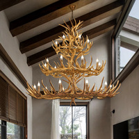 Lustre en bois de cerf style rétro américain, grande lampe suspendue de style industriel pour restaurants, restaurants de fondue, bars à thème nordique