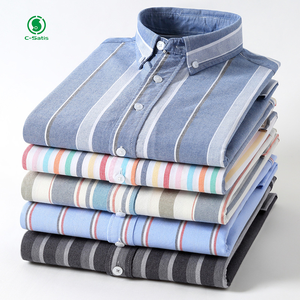 Camicia da uomo Casual all'ingrosso personalizzata Oxford comoda a righe con colletto quadrato nuova moda moda abbigliamento da uomo in cotone - Product Image 4