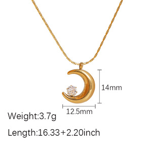 Kalung baja tahan karat berlapis emas antik mode kalung zirkon bulan hati Enamel kalung perhiasan berkelas - Product Image 6