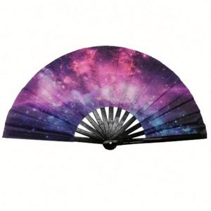 Grand éventail pliant en bambou de 33 cm (13 pouces) style art populaire sculpté, portable, cadeau d'affaires, article promotionnel en stock - Product Image 4