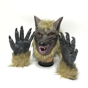 Costume de loup-garou en Latex Halloween, gants et masque de tête, décor effrayant de fête