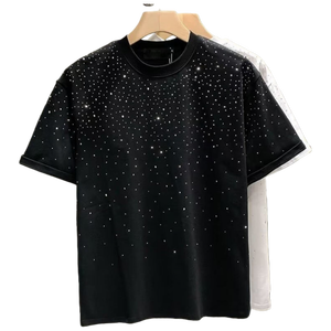ผู้ผลิตเสื้อยืดชั้นนำ เสื้อยืดโอเวอร์ไซส์ผู้ชาย ประดับคริสตัลเต็มตัว เสื้อยืดแขนสั้นเนื้อนุ่มแบบกำหนดเองสำหรับผู้ชาย เสื้อยืดเพชร - Product Image 1
